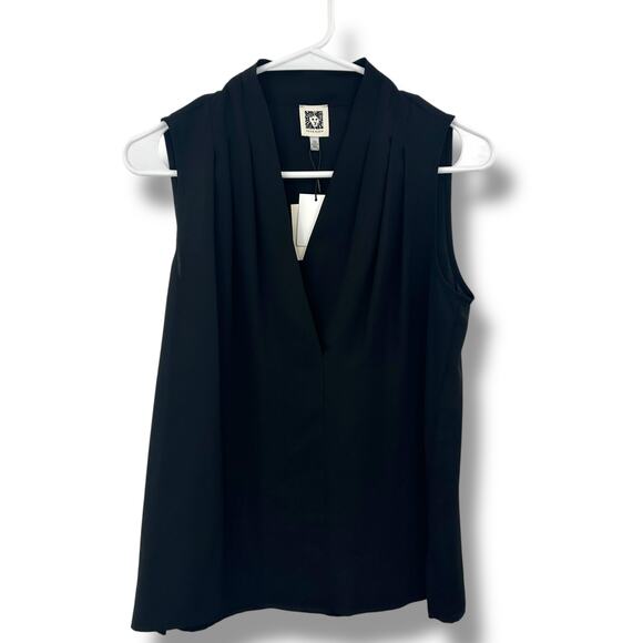 NEW Anne Klein Black Blouse Size XS Pleated Shell Tank Career Work Sleeveless - Picture 1 of 7